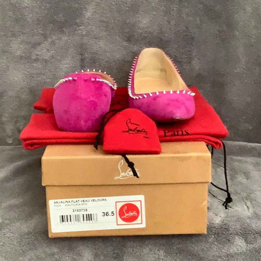 Christian Louboutin Anjalina Flat suede Fuchsia - Picture 1 of 14